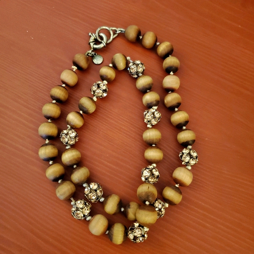 J. CREW | Wood & Crystal Beads Necklace